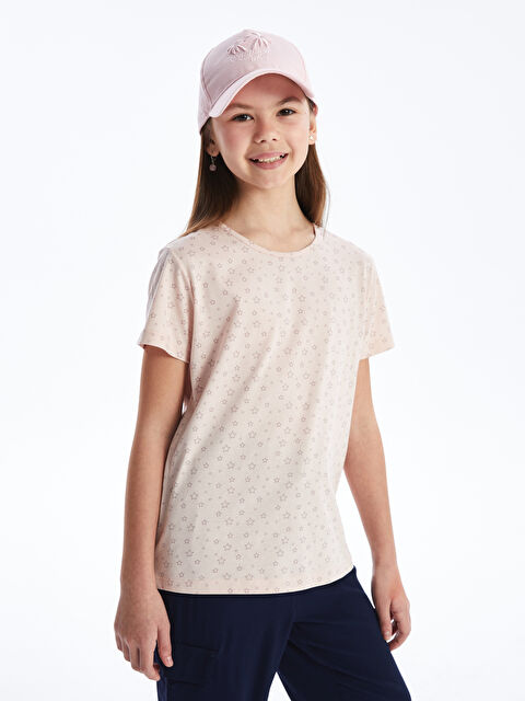 LCW Kids Bisiklet Yaka Baskılı Kısa Kollu Kız Çocuk Tişört - S4KR30Z4-LSZ