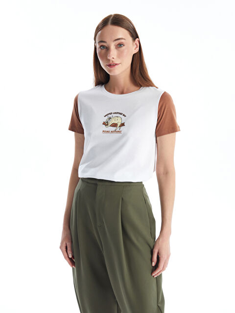 LCW ECO Bisiklet Yaka Baskılı Kısa Kollu Kadın Tişört - S4KR98Z8-J5E