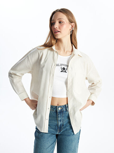 XSIDE Chemise Rayée à Manches Longues Oversize en Mélange de Lin pour Femmes - S4KS30Z8-Y0T