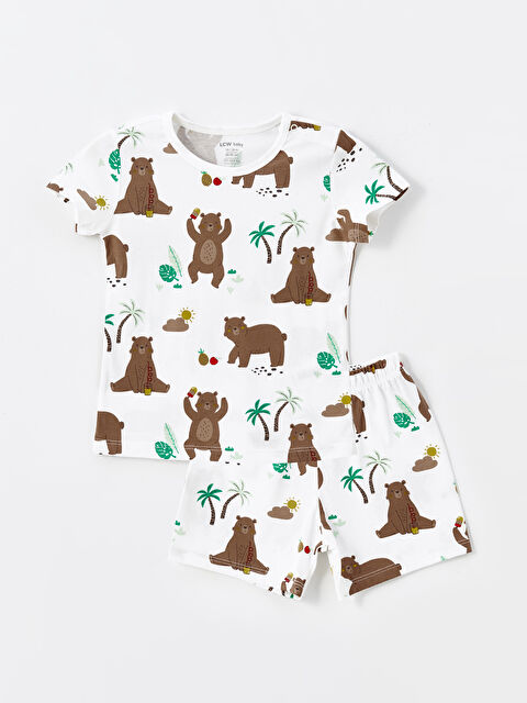 LCW baby Crew Neck Short Sleeve Printed Baby Boys' Shorts Pyjama Set - S4KS83Z1-LRA