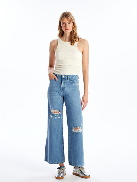 LCW Jeans Wideleg Ripped Detailed Women's Jeans - S4KS94Z8-507
