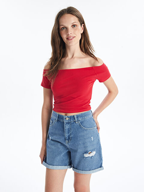 LCW Jeans Boyfriend Fit Yırtık Detaylı Kadın Jean Şort - S4KT22Z8-311