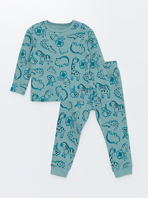 LCW baby سێتی بیجامە قۆڵ درێژ چاپکراو یه‌خه‌ خڕ بۆ منداڵی کوڕ