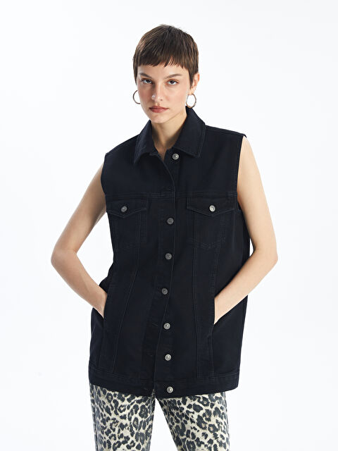 LCWAIKIKI Classic Gömlek Yaka Oversize Kadın Jean Yelek - S4KU86Z8-CVL