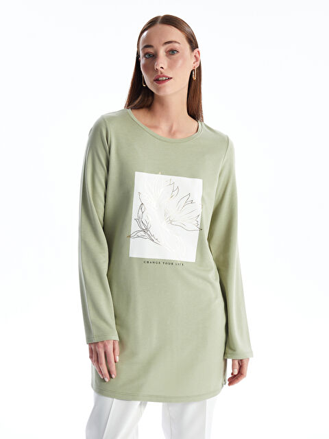 LCWAIKIKI Basic Bisiklet Yaka Baskılı Kadın Sweatshirt Tunik - S4KY03Z8-GHY