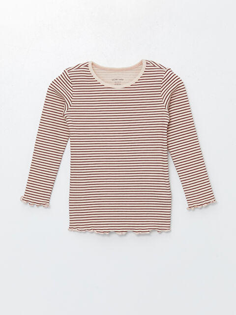 LCW baby Bisiklet Yaka Çizgili Kız Bebek Tişört - S4KY11Z1-LQB