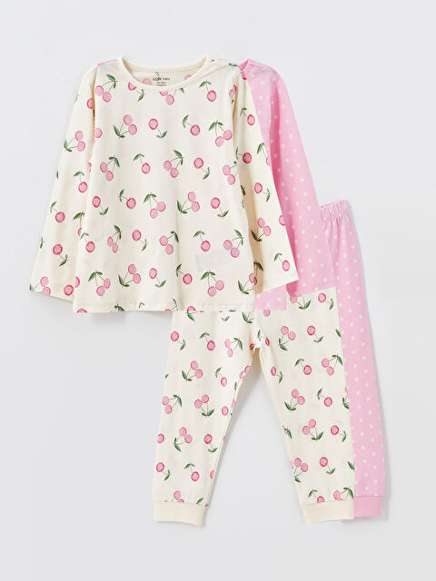 LCW baby Crew Neck Printed Baby Girl Pyjama Set, 2-Piece - S4KY34Z1-LRA