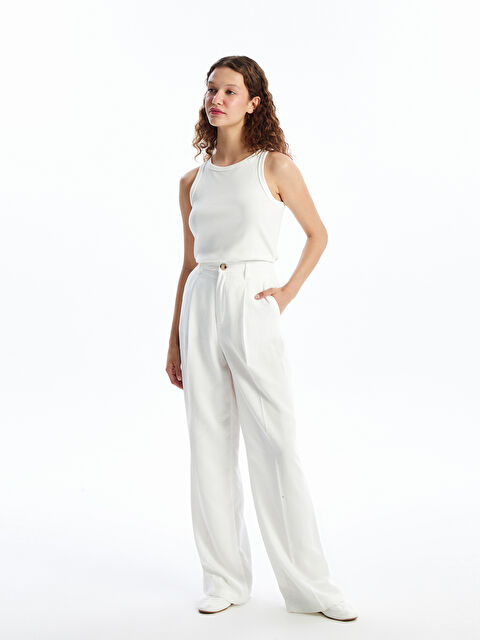 LCW Vision Relaxed Fit Plain Linen Blend Women's Trousers - S4KY83Z8-Q6K