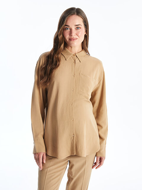 LCWAIKIKI Maternity Düz Uzun Kollu Keten Karışımlı Hamile Gömlek - S4L112Z8-V50