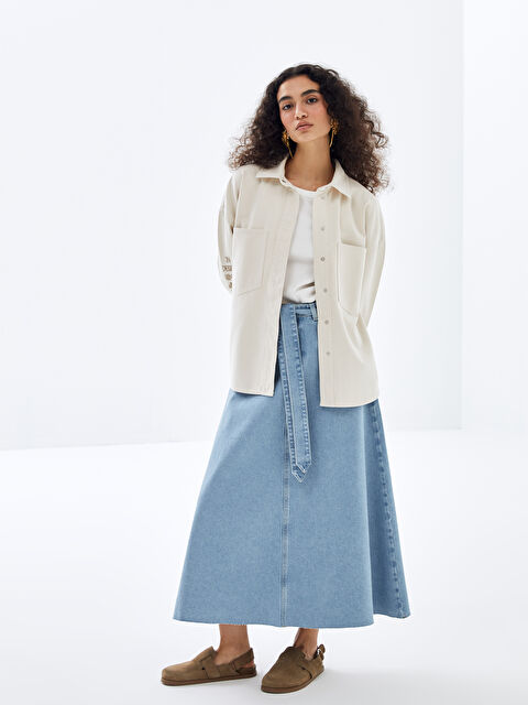 LCW Modest Beli Kemerli Rahat Kalıp Kadın Jean Etek - S4L114Z8-507