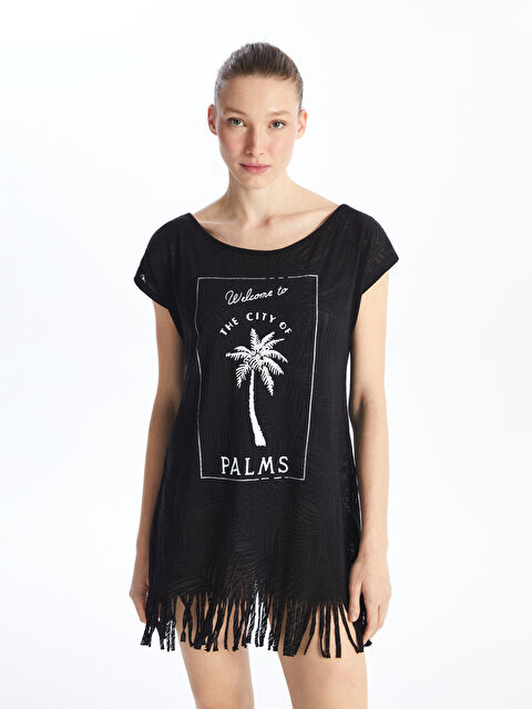 LCW ECO Bisiklet Yaka Baskılı Kısa Kollu Kadın Plaj Elbisesi - S4L136Z8-CVL