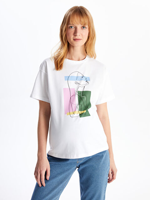 LCWAIKIKI Maternity Bisiklet Yaka Baskılı Kısa Kollu Hamile Tişört - S4L143Z8-FE8