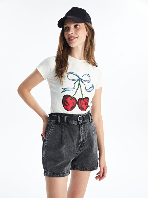 LCW Jeans Beli Kemerli Rahat Kalıp Kadın Jean Şort - S4L167Z8-GRD