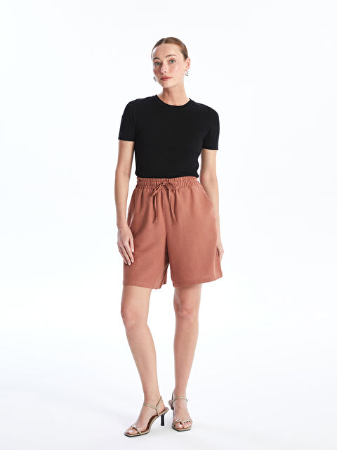 LCWAIKIKI Classic Beli Lastikli Keten Karışımlı Kadın Şort - S4L198Z8-H9G