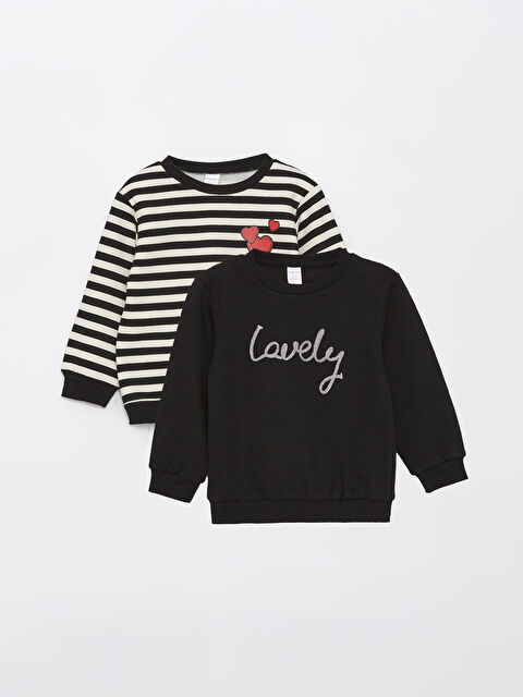 LCW Kids Bisiklet Yaka Baskılı Kız Bebek Sweatshirt 2'li - S4L215Z1-CVL