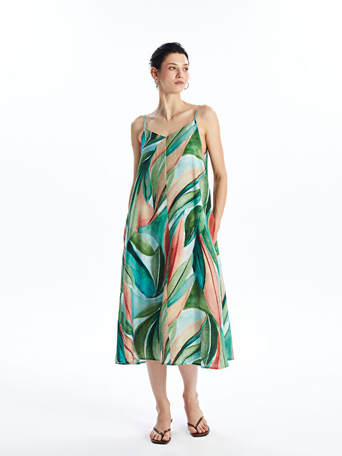 LCWAIKIKI Classic Kalp Yaka Desenli İp Askılı Elbise - S4L229Z8-F9C