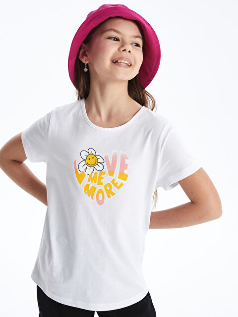 LCW Kids Bisiklet Yaka Baskılı Kısa Kollu Kız Çocuk Tişört - S4L334Z4-Q6K