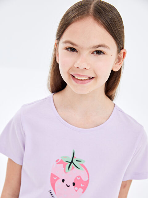 LCW Kids Crew Neck Printed Short Sleeve Girls' T-Shirt - S4L335Z4-G0W