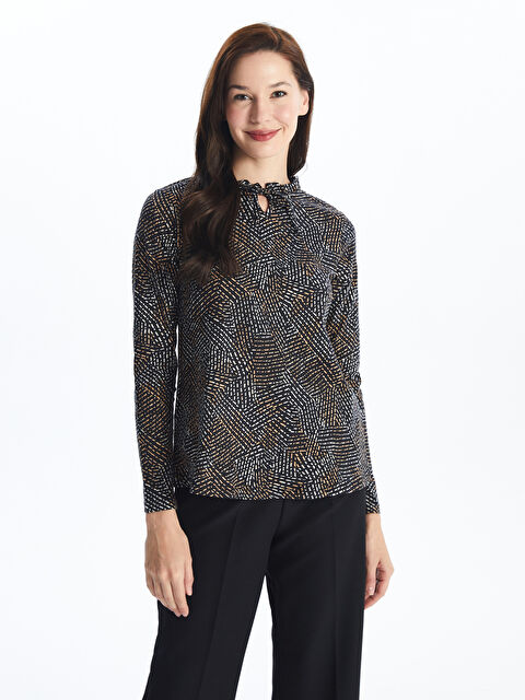 LC WAIKIKI Bağlamalı Yaka Desenli Uzun Kollu Kadın Bluz - S4L365Z8-LQJ