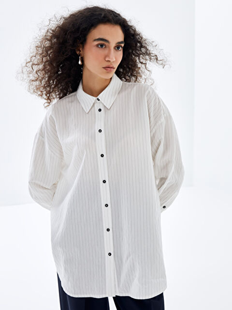 LCW Modest Striped Oversize Women's Shirt Tunic - S4L429Z8-SZ5