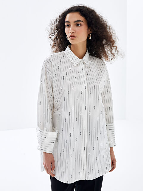 LCW Modest تونيك قميص نسائي بأكمام طويلة منقوش - S4L619Z8-SZ5