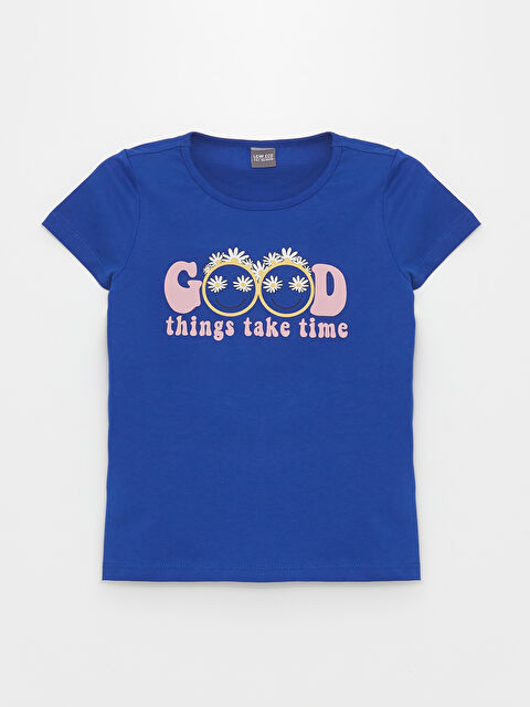 LCW ECO Bisiklet Yaka Baskılı Kısa Kollu Kız Çocuk Tişört - S4L841Z4-VE9