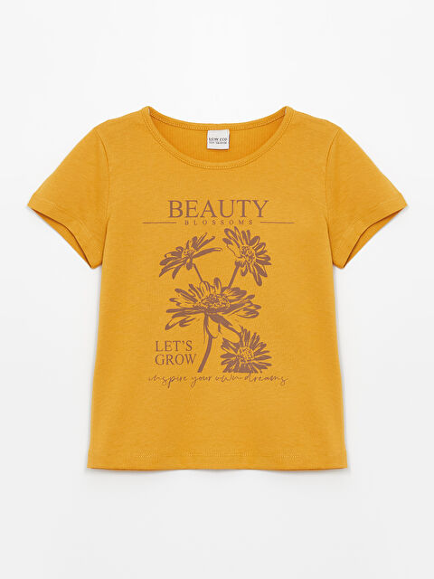 LCW ECO Bisiklet Yaka Baskılı Kısa Kollu Kız Çocuk Tişört - S4L841Z4-YGC