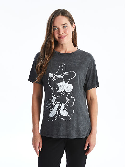 LCWAIKIKI Maternity Bisiklet Yaka Minnie Mouse Baskılı Kısa Kollu Hamile Tişört - S4L984Z8-HLC