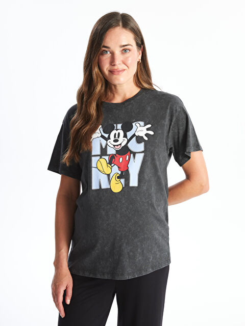 LCWAIKIKI Maternity Bisiklet Yaka Mickey Mouse Baskılı Kısa Kollu Hamile Tişört - S4L986Z8-HLC