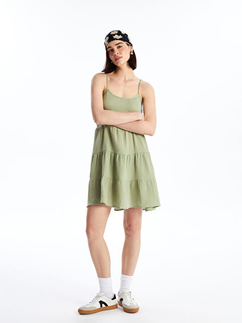 XSIDE U Yaka Düz İp Askılı Elbise