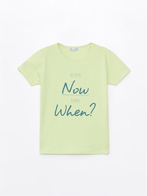 Myhanne Bisiklet Yaka Baskılı Kısa Kollu Kız Çocuk Tişört - S4LA43Z4-FTP