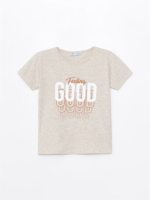 Myhanne Bisiklet Yaka Baskılı Kısa Kollu Kız Çocuk Tişört - S4LA47Z4-FRJ