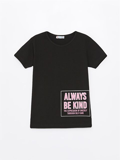 Myhanne Bisiklet Yaka Baskılı Kısa Kollu Kız Çocuk Tişört - S4LA53Z4-HEG