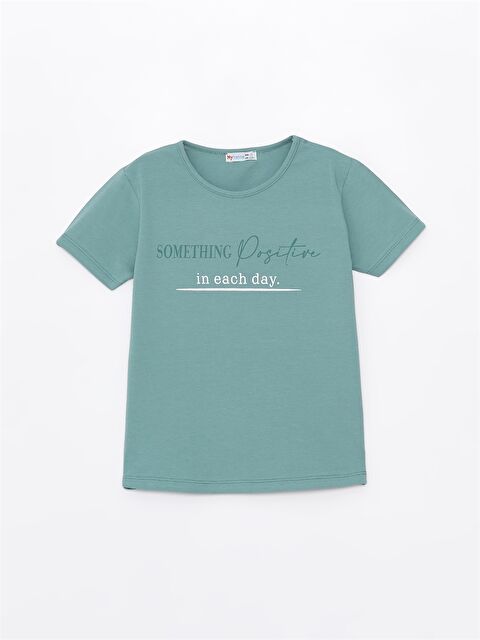 Myhanne Bisiklet Yaka Baskılı Kısa Kollu Kız Çocuk Tişört - S4LA57Z4-DBV