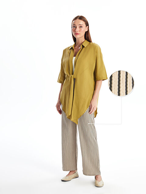 LCWAIKIKI Basic Beli Lastikli Çizgili Geniş Paça Kadın Pantolon - S4LC64Z8-ELZ