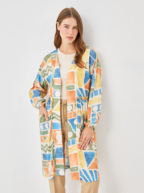 LCW Modest Şal Yaka Desenli Uzun Kollu Oversize Kadın Kimono - S4LD10Z8-LRA