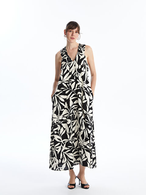 LCWAIKIKI Classic V Yaka Desenli Askılı Kadın Elbise - S4LD58Z8-LQJ