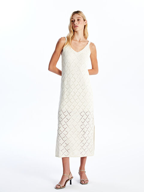 LCW Vision V Yaka Kendinden Desenli Kadın Elbise - S4LF17Z8-J5E