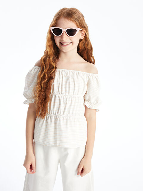 LCW Kids Kayık Yaka Kız Çocuk Crop Bluz - S4LG31Z4-LF1