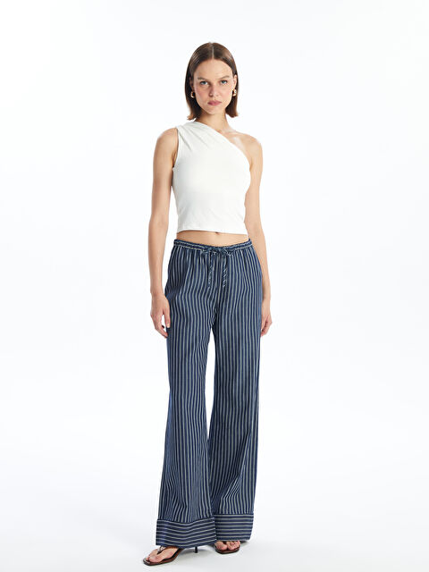 LCW Vision Beli Lastikli Çizgili Straight Fit Kadın Jean Pantolon - S4LL84Z8-309