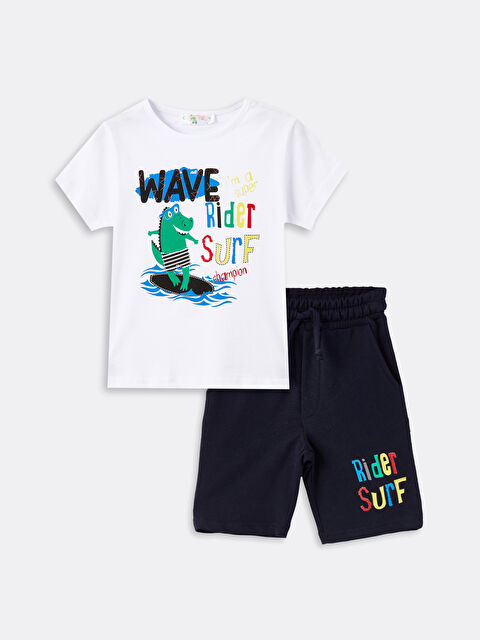 Calimera Kids Bisiklet Yaka Baskılı Erkek Bebek Tişört ve Şort 2'li Takım - S4LM70Z1-LSJ