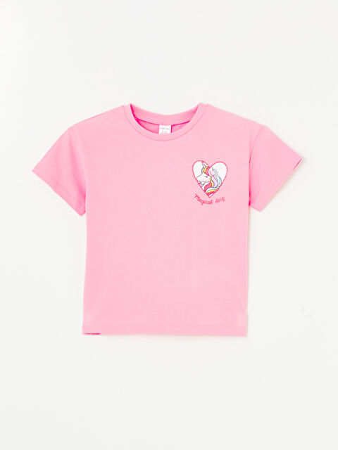 LCW Kids Bisiklet Yaka Kısa Kollu Baskılı Kız Bebek Tişört