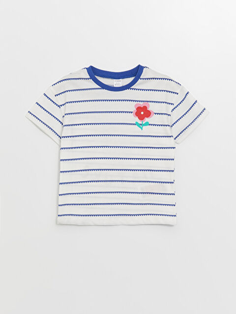 LCW Kids Футболка с круглым вырезом и коротким рукавом в полоску для малышек девочек - S4LN08Z1-LEN