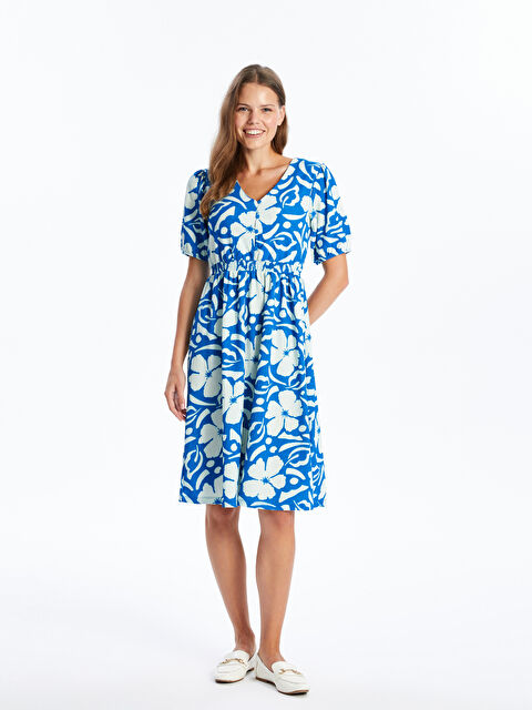 LCWAIKIKI Maternity V Yaka Çiçekli Kısa Kollu Hamile Elbise - S4LN18Z8-LQQ