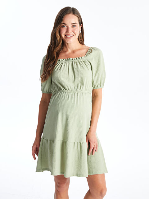 LCWAIKIKI Maternity Kare Yaka Düz Kısa Kollu Hamile Elbise - S4LN21Z8-FJY