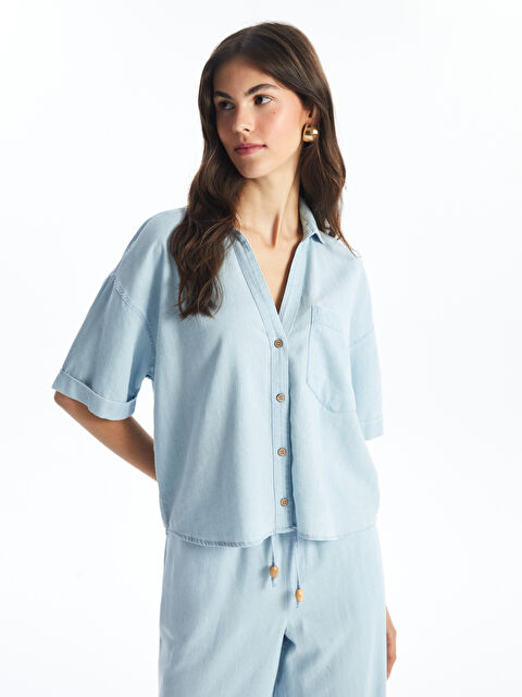 LCW Vision Düz Kısa Kollu Kadın Jean Gömlek - S4LN24Z8-311