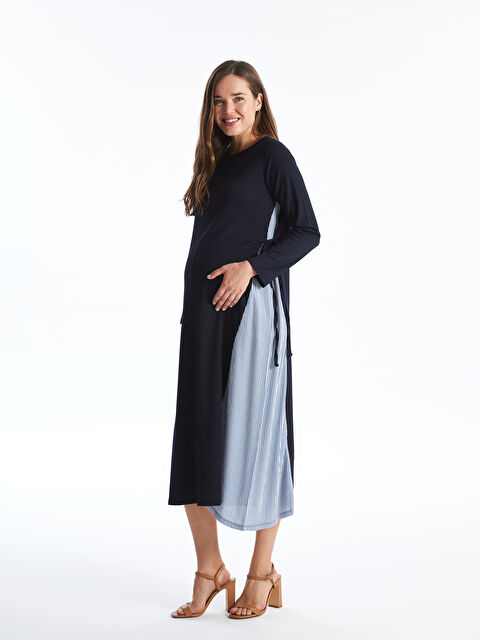 LCWAIKIKI Maternity Bisiklet Yaka Düz Uzun Kollu Hamile Elbise - S4LN27Z8-YFD