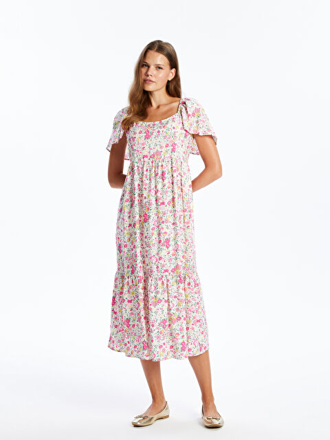 LCWAIKIKI Maternity U Yaka Çiçekli Kısa Kollu Hamile Elbise - S4LN46Z8-LSR