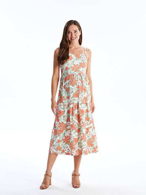 LCWAIKIKI Maternity U Yaka Çiçekli Askılı Hamile Elbise - S4LO11Z8-LS6