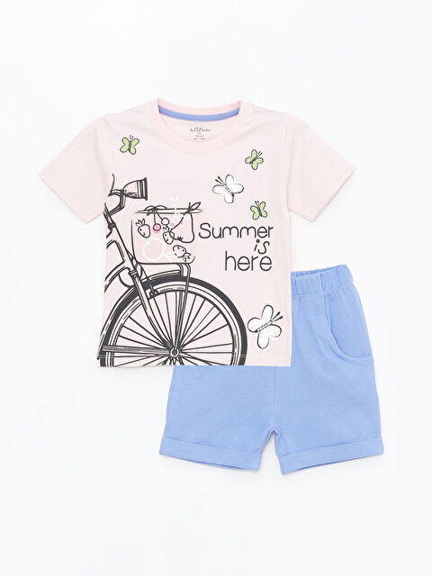AZİZ BEBE Baskılı Bisiklet Yaka Kız Bebek Takım - S4LP44Z1-FSX